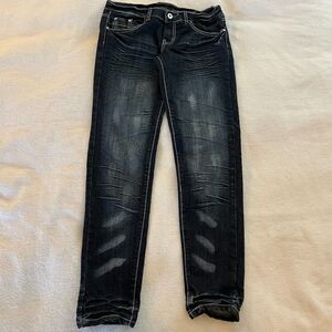 Touch Women's Jeans Dark Wash Low Rise Skinny Whiskering Fading Y2K, Size 7/8